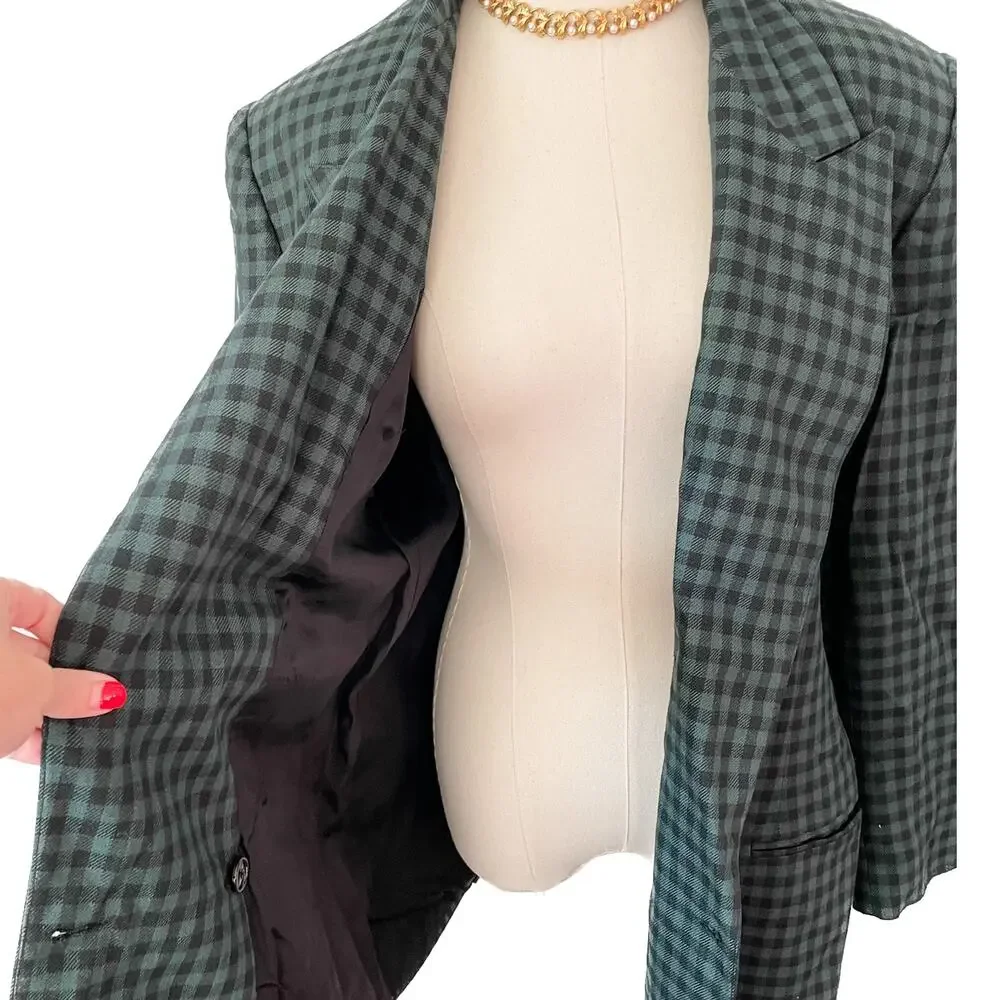 The Limited vintage checkered plaid double breasted peak lapel blazer size 12 L